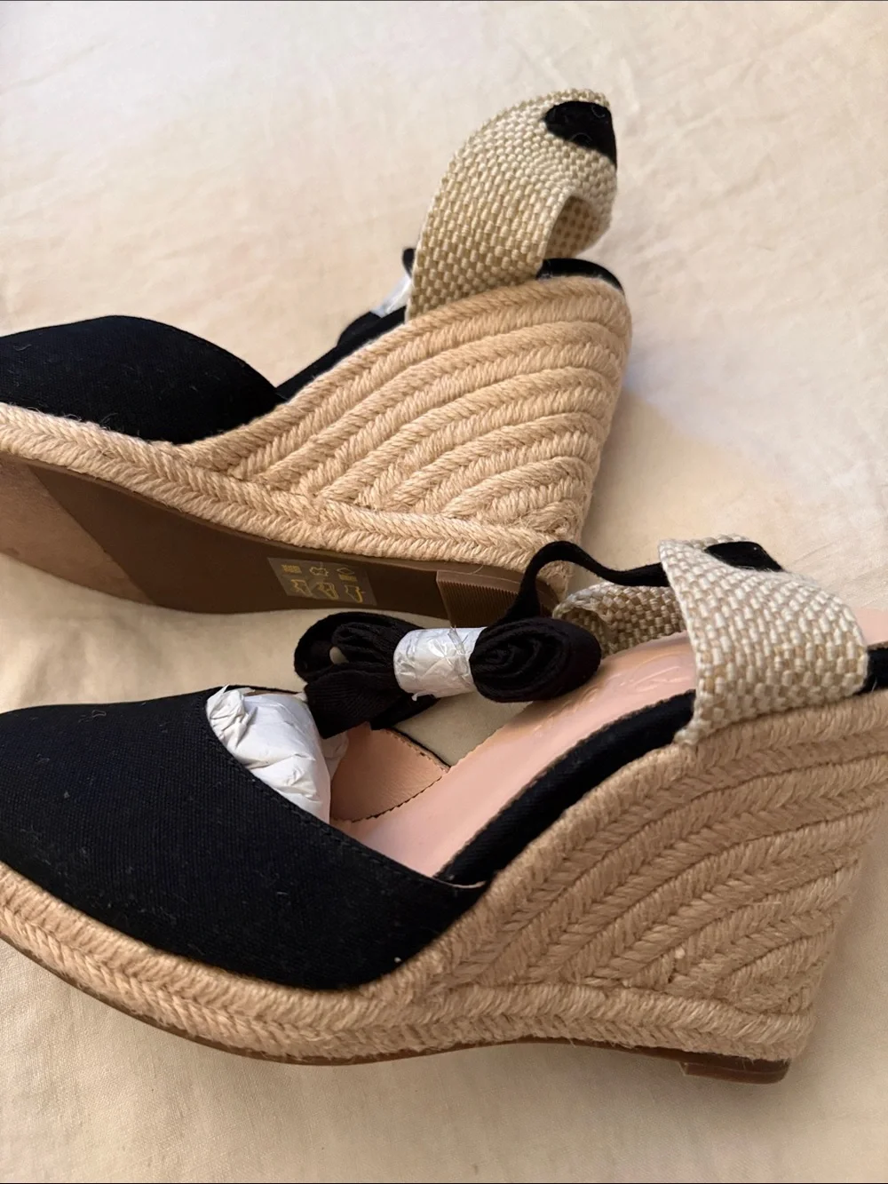 J. Crew NWT Black Espadrille Wedge Sandals with Ankle Tie size 8